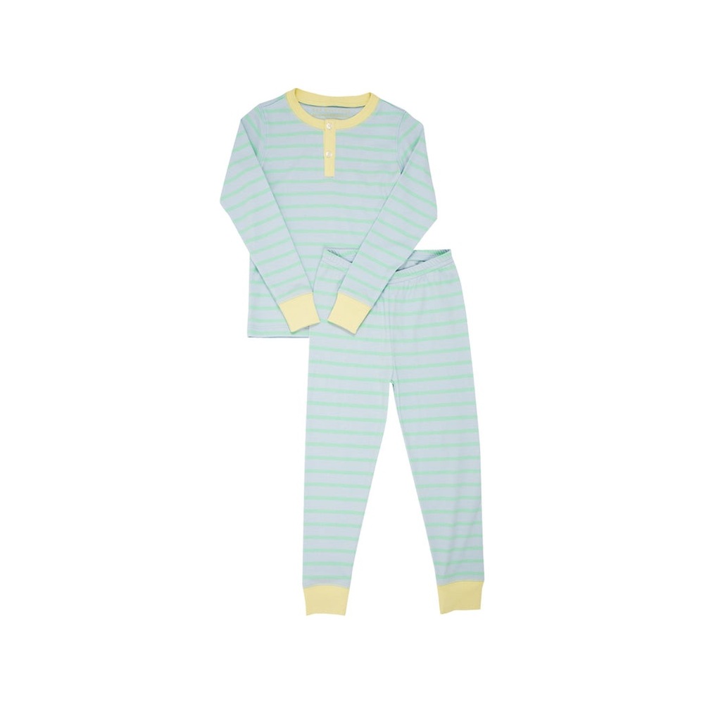 The Beaufort Bonnet Company - Mint Stripe Pajama Set with Yellow Trim